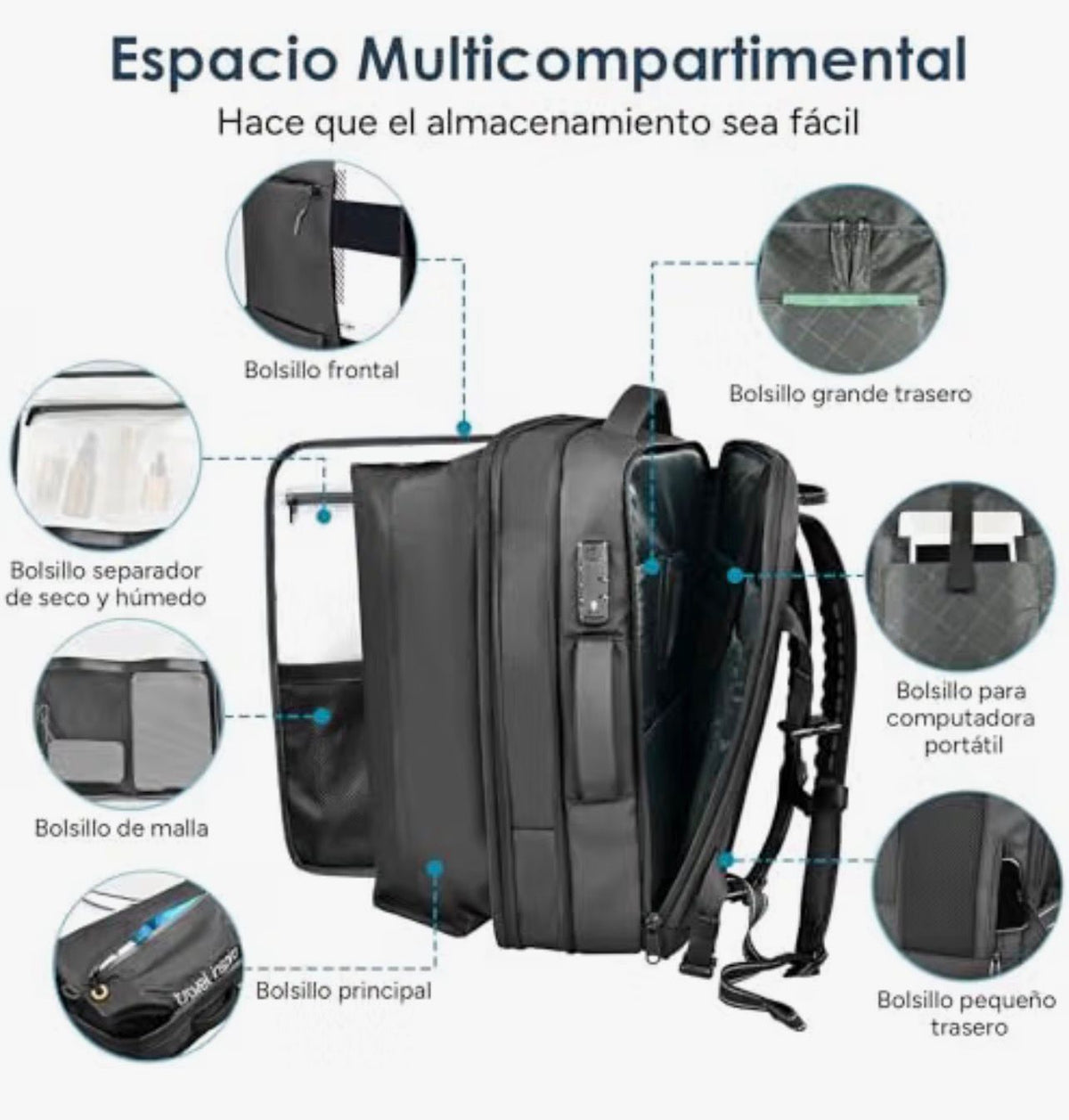 Mochila de viaje 65L Expandible Impermeable con compresion al vacio y bomba electrica