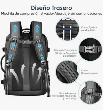 Mochila de viaje 65L Expandible Impermeable con compresion al vacio y bomba electrica