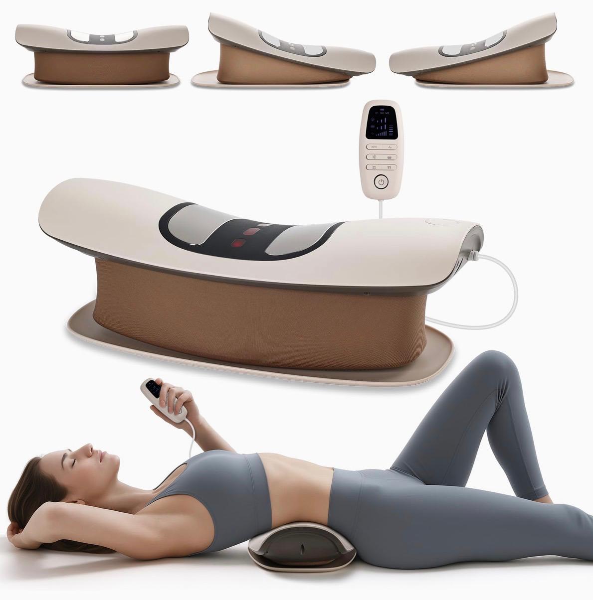 Electric lumbar traction massager, 20-level electrotherapy, vibration massage, and therapy.